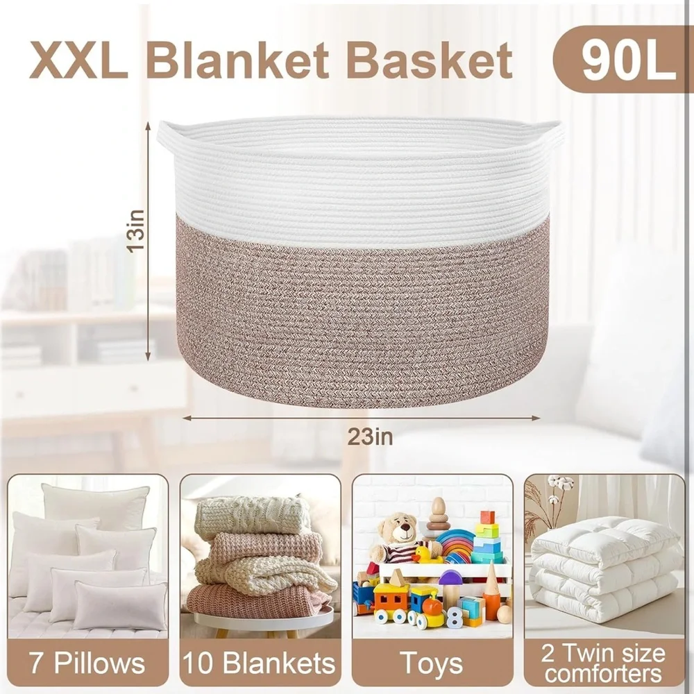 XXL large laundry basket 90L Cotton Storage Basket storage and organizers